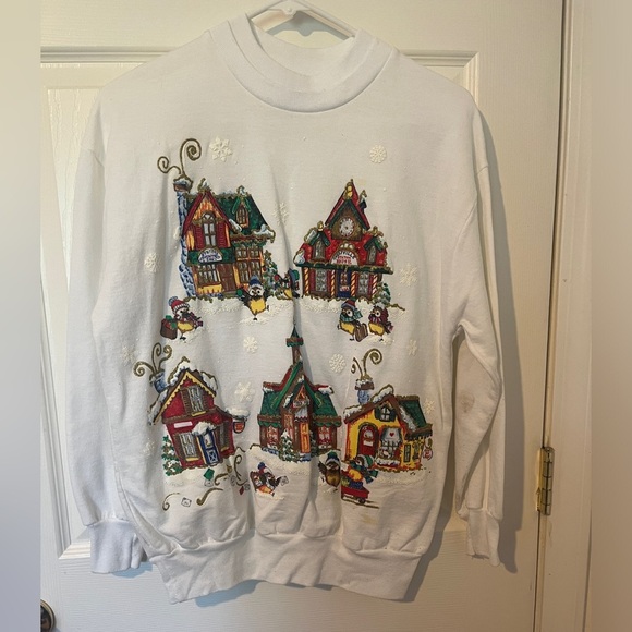 The Cutest Vintage 80s Christmas/Holiday Cottage Sweatshirt Small By Nutcracker - Picture 2 of 7